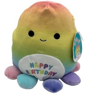 Squishmallows 8" Elodie Rainbow Octopus Happy Birthday Plush NEW